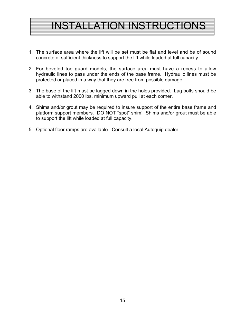 Installation instructions | Autoquip CAROUSEL WORK PLATFORM User Manual | Page 15 / 41