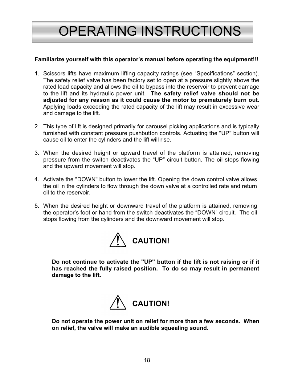 Operating instructions, Caution | Autoquip CAROUSEL WORK PLATFORM User Manual | Page 18 / 41