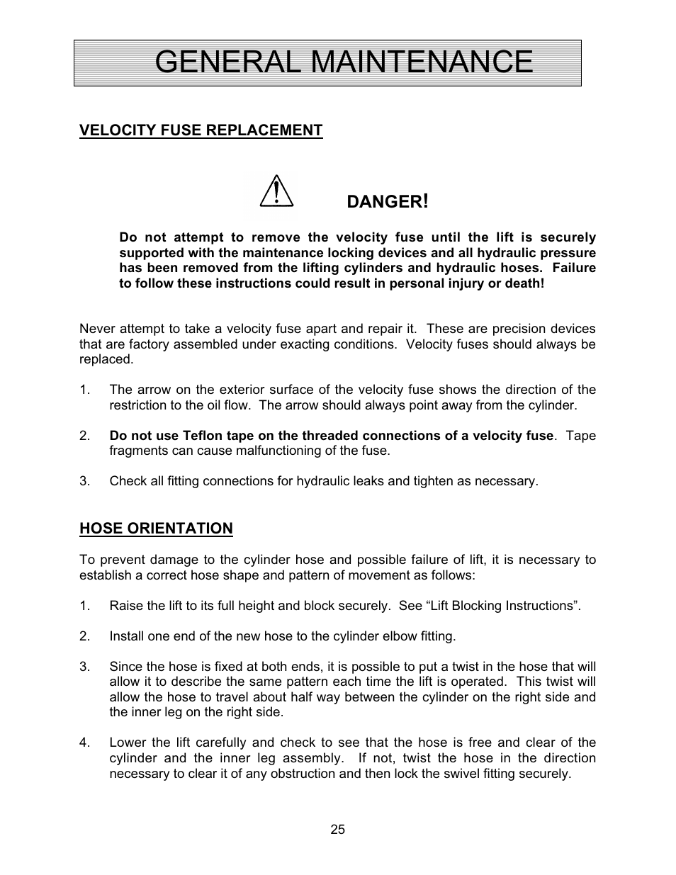 General maintenance, Danger | Autoquip CAROUSEL WORK PLATFORM User Manual | Page 25 / 41