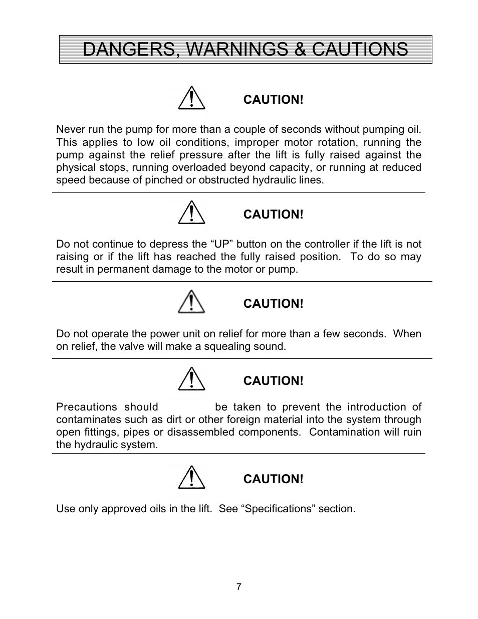 Dangers, warnings & cautions | Autoquip CAROUSEL WORK PLATFORM User Manual | Page 7 / 41