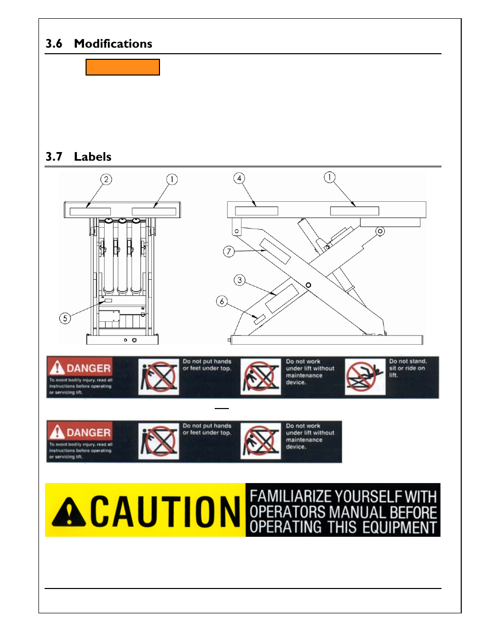 6 modifications, 7 labels, Modifications | Labels | Autoquip TITAN SCISSOR LIFT TABLE User Manual | Page 11 / 50