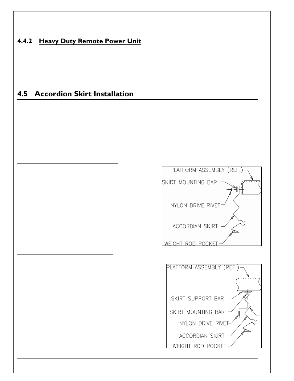 2 heavy duty remote power unit, 5 accordion skirt installation, Heavy duty remote power unit | Accordion skirt installation | Autoquip TITAN SCISSOR LIFT TABLE User Manual | Page 18 / 50