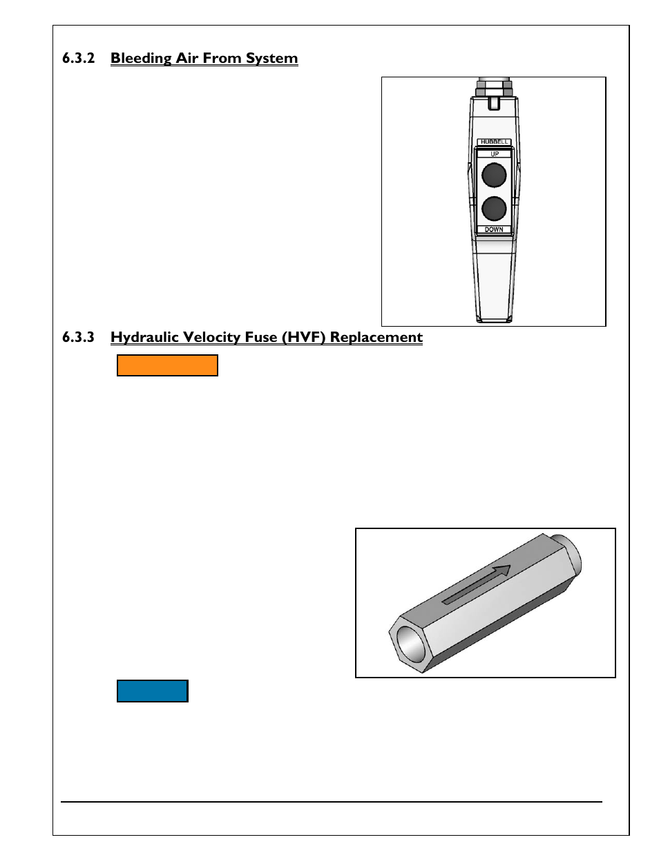 2 bleeding air from system, 3 hydraulic velocity fuse (hvf) replacement, Bleeding air from system | Hydraulic velocity fuse (hvf) replacement | Autoquip TITAN SCISSOR LIFT TABLE User Manual | Page 27 / 50