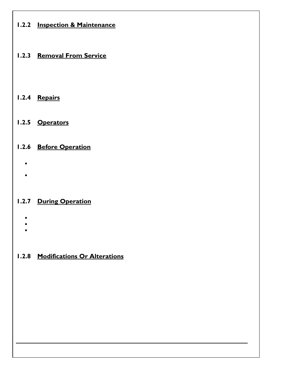 2 inspection & maintenance, 3 removal from service, 4 repairs | 5 operators, 6 before operation, 7 during operation, 8 modifications or alterations, Inspection & maintenance, Removal from service, Repairs | Autoquip TITAN SCISSOR LIFT TABLE User Manual | Page 4 / 50