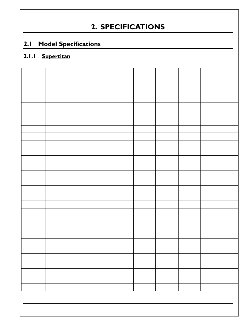 Specifications, 1 model specifications, 1 supertitan | Autoquip SUPER TITAN DOUBLE LONG User Manual | Page 7 / 52