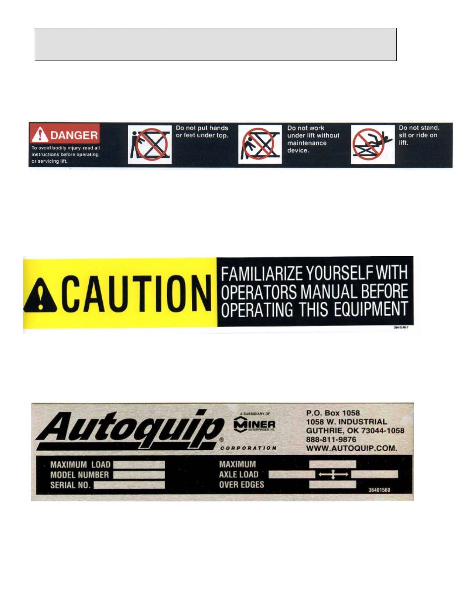 Label identification | Autoquip DOUBLE PANTOGRAPH LIFT User Manual | Page 12 / 73