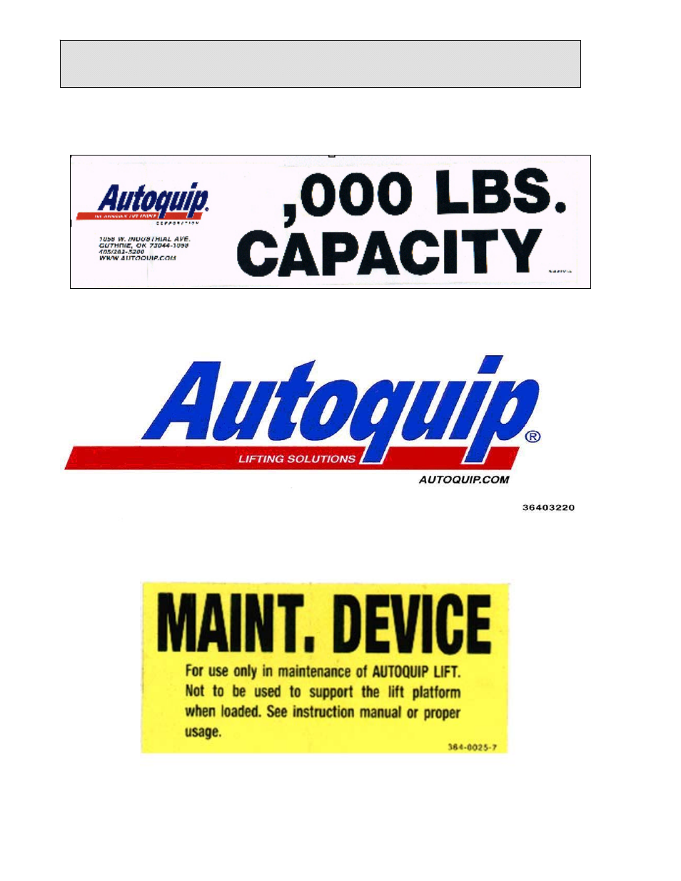 Label identification | Autoquip DOUBLE PANTOGRAPH LIFT User Manual | Page 13 / 73