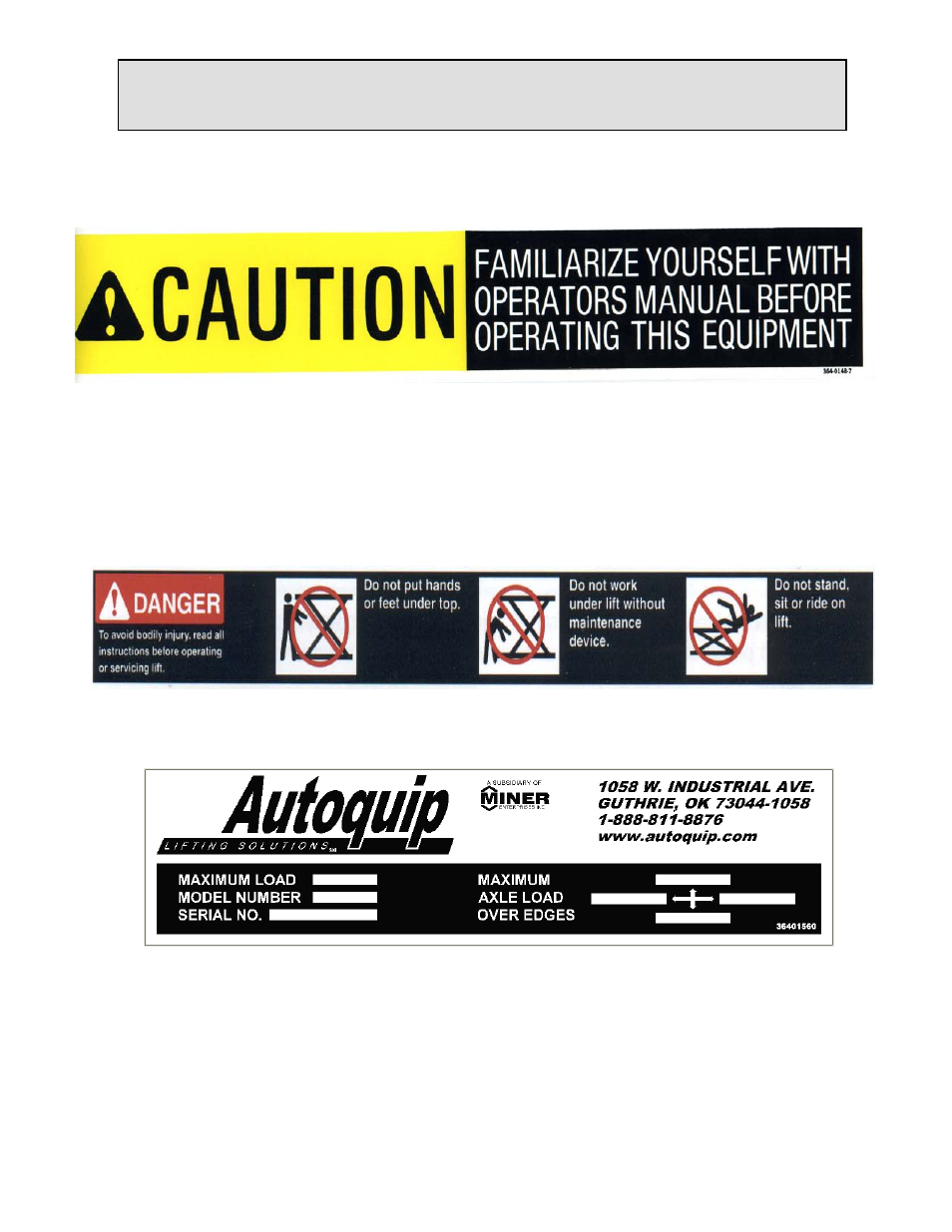 Label identification | Autoquip DOUBLE ARM SCISSOR LIFT TABLE User Manual | Page 11 / 43