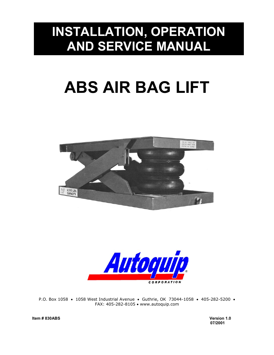 Autoquip ABS AIR BAG LIFT User Manual | 21 pages