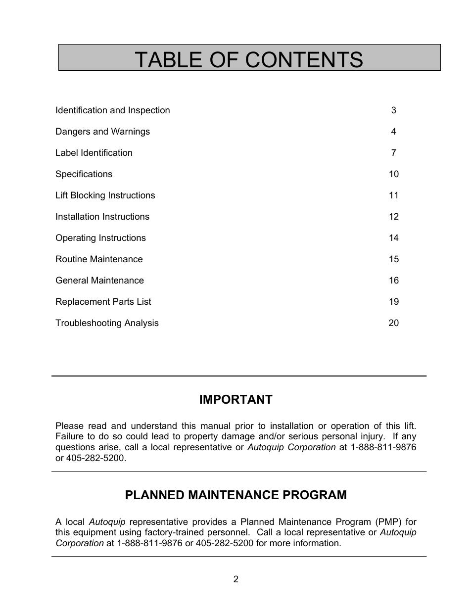 Autoquip ABS AIR BAG LIFT User Manual | Page 2 / 21
