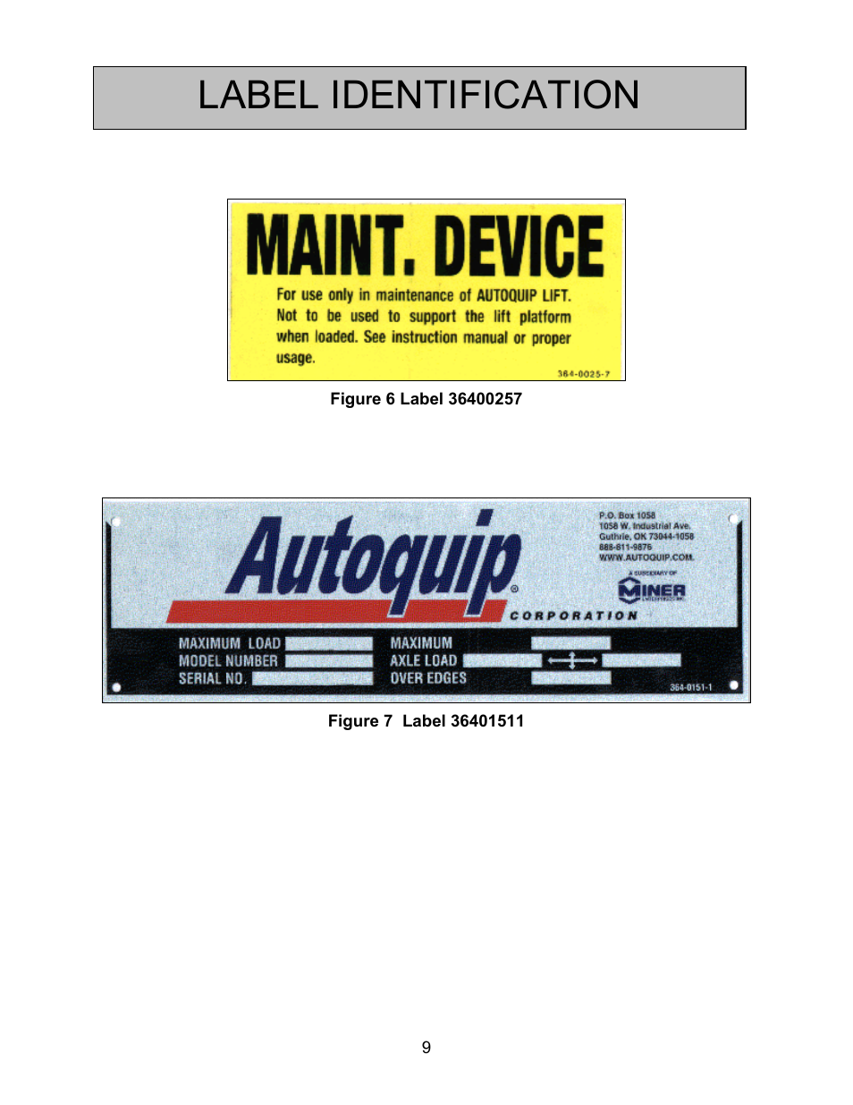Label identification | Autoquip ABS AIR BAG LIFT User Manual | Page 9 / 21