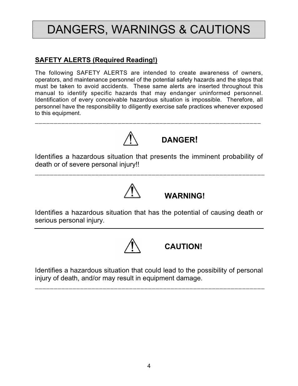 Dangers, warnings & cautions | Autoquip COIL TRANSFER CARS User Manual | Page 4 / 36