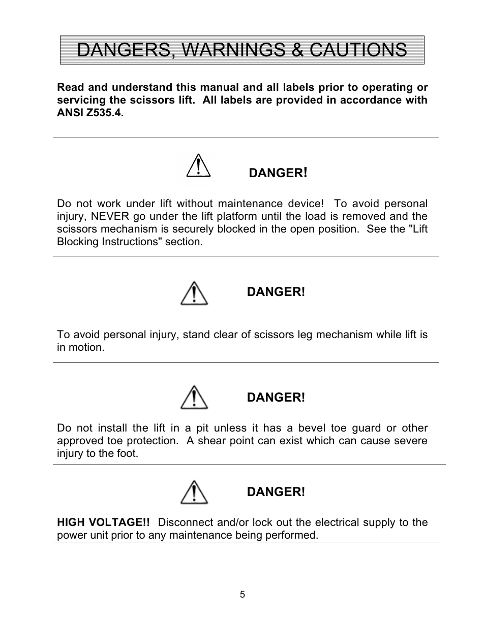 Dangers, warnings & cautions | Autoquip COIL TRANSFER CARS User Manual | Page 5 / 36