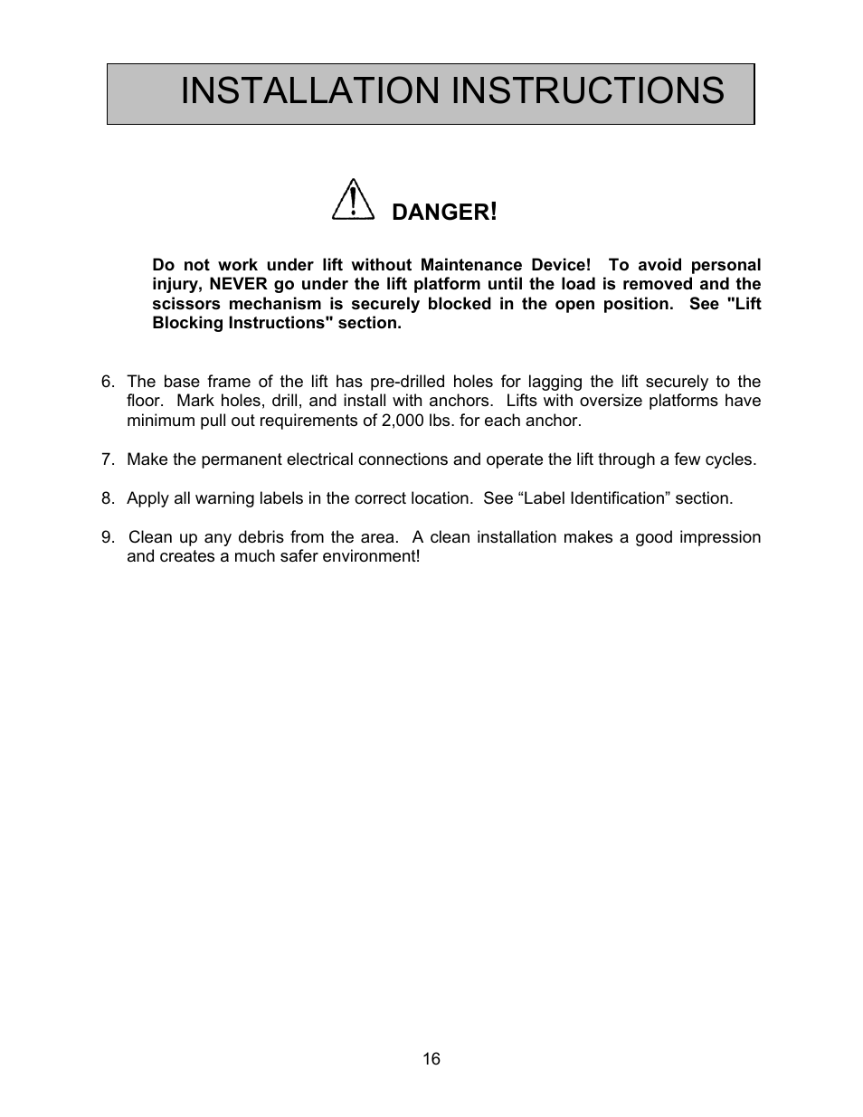 Installation instructions | Autoquip HORIZONTAL BALL SCREW User Manual | Page 16 / 23