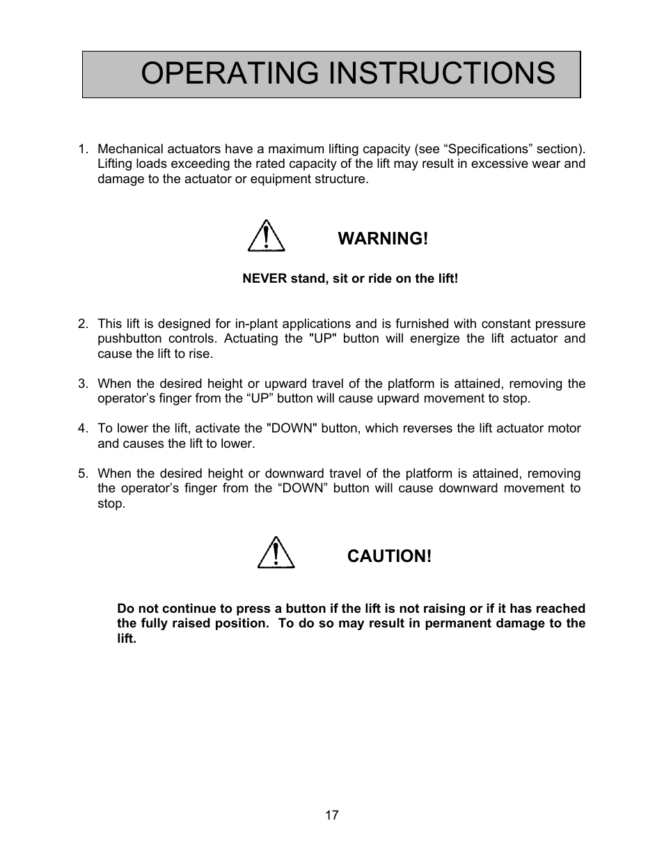 Operating instructions | Autoquip HORIZONTAL BALL SCREW User Manual | Page 17 / 23