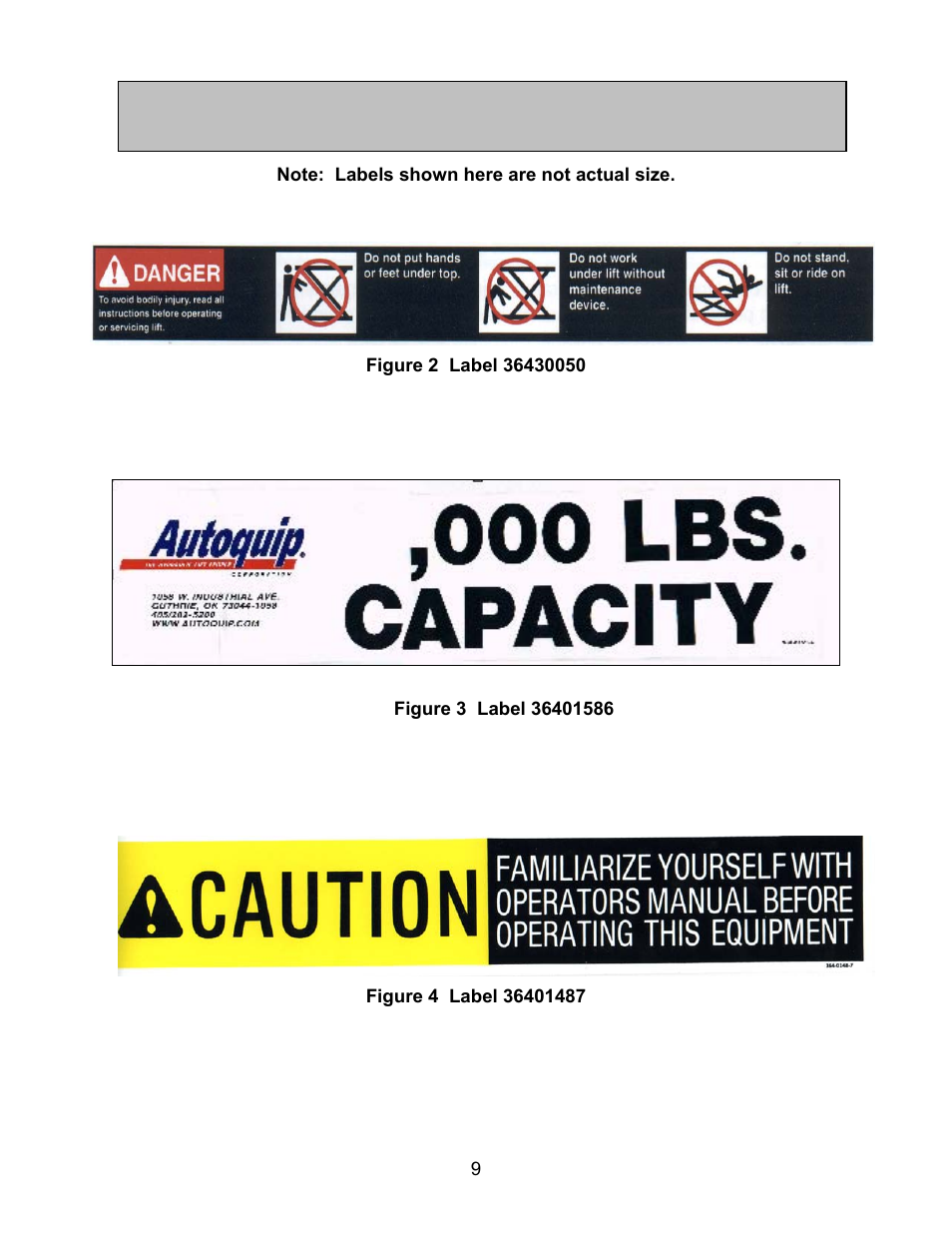 Label identification | Autoquip HORIZONTAL BALL SCREW User Manual | Page 9 / 23