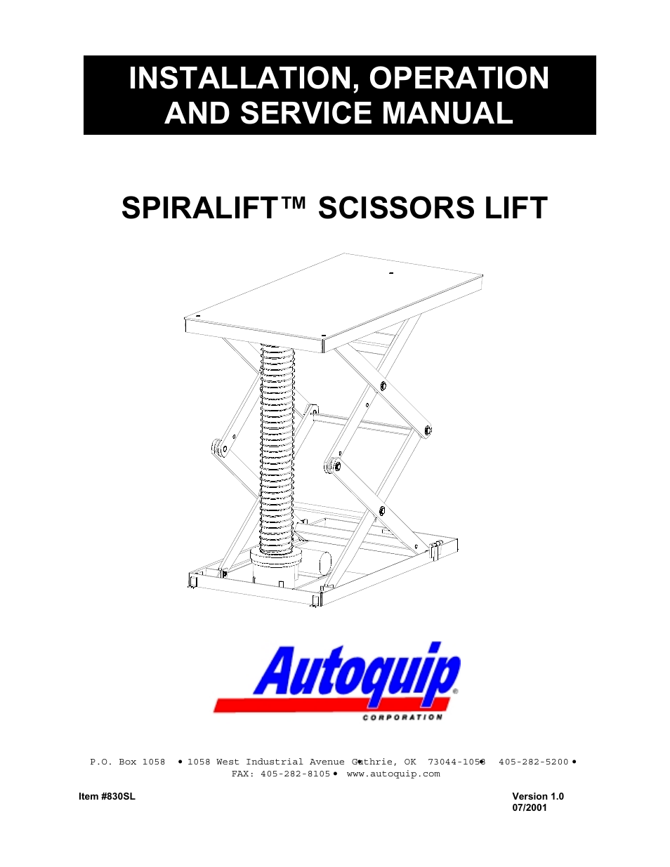 Autoquip SPIRALIFT SCISSORS LIFT User Manual | 27 pages