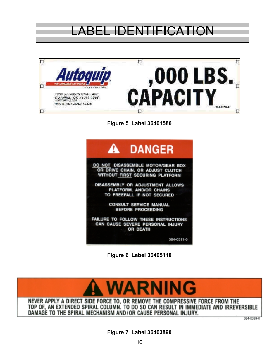 Label identification | Autoquip SPIRALIFT SCISSORS LIFT User Manual | Page 10 / 27