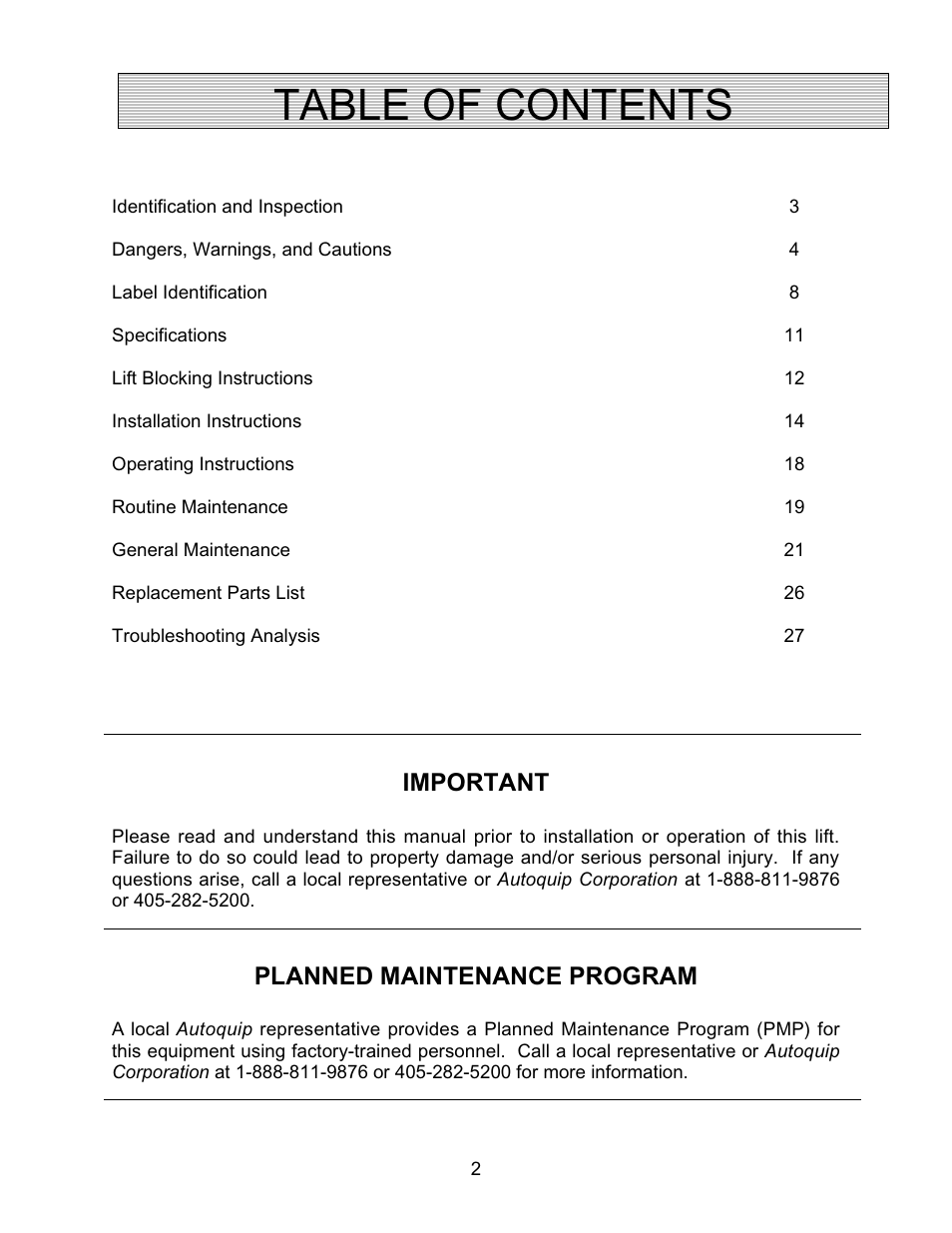 Autoquip SPIRALIFT SCISSORS LIFT User Manual | Page 2 / 27