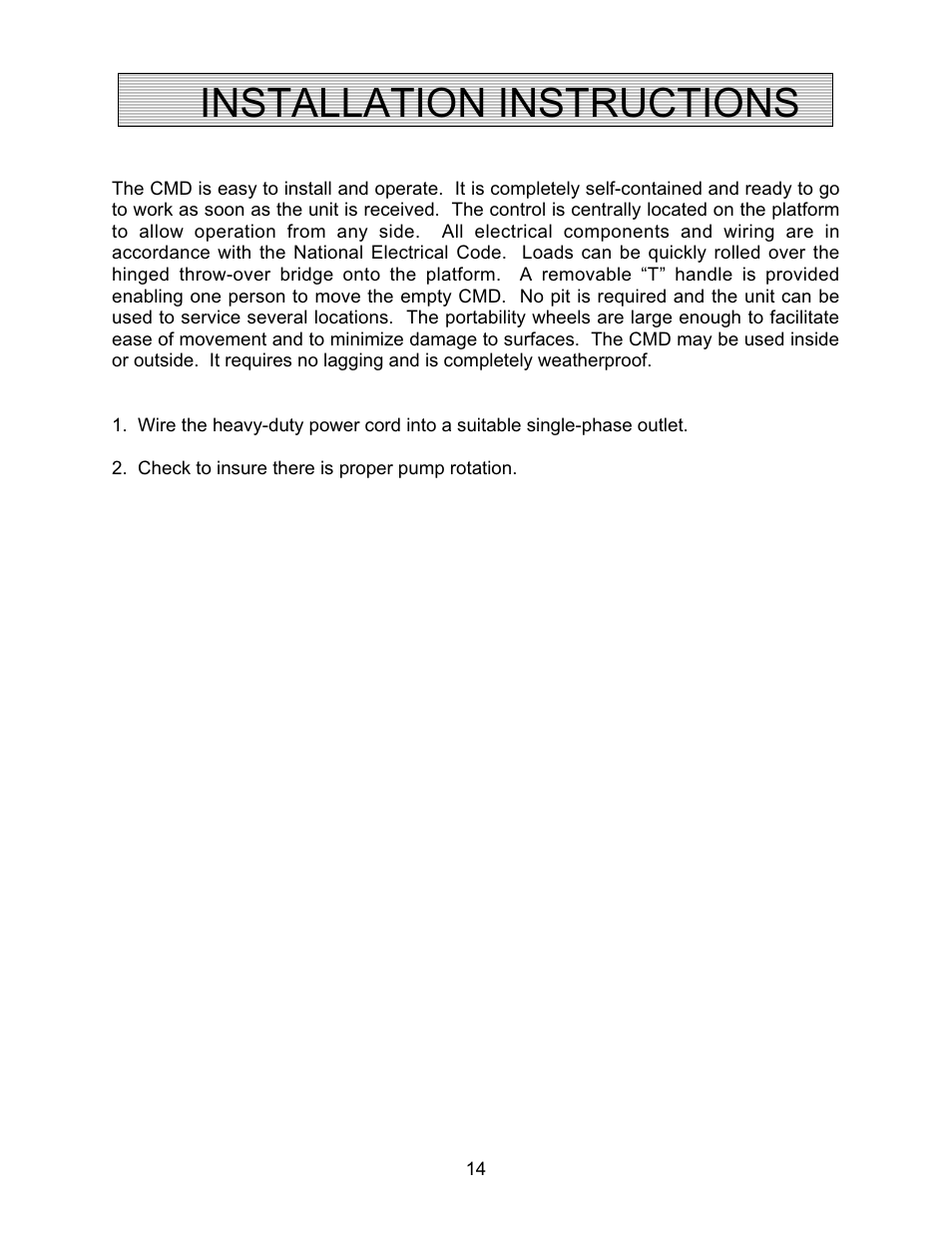 Installation instructions | Autoquip CMD DOCK LIFT User Manual | Page 14 / 31