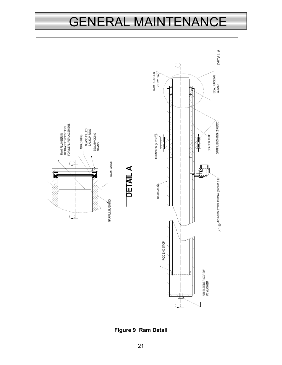 General maintenance, Detail a, 21 figure 9 ram detail | Autoquip CMD DOCK LIFT User Manual | Page 21 / 31