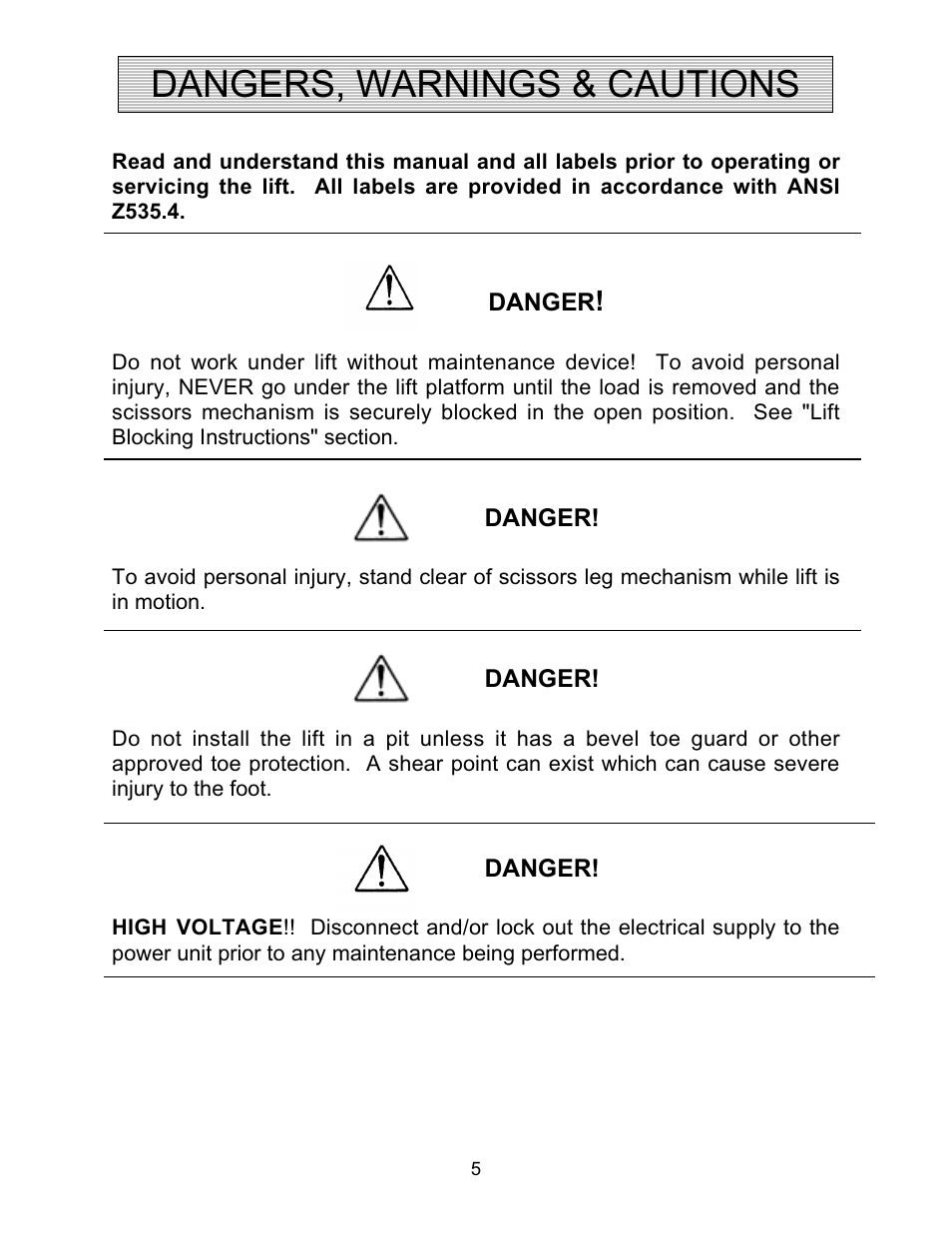 Dangers, warnings & cautions | Autoquip CMD DOCK LIFT User Manual | Page 5 / 31