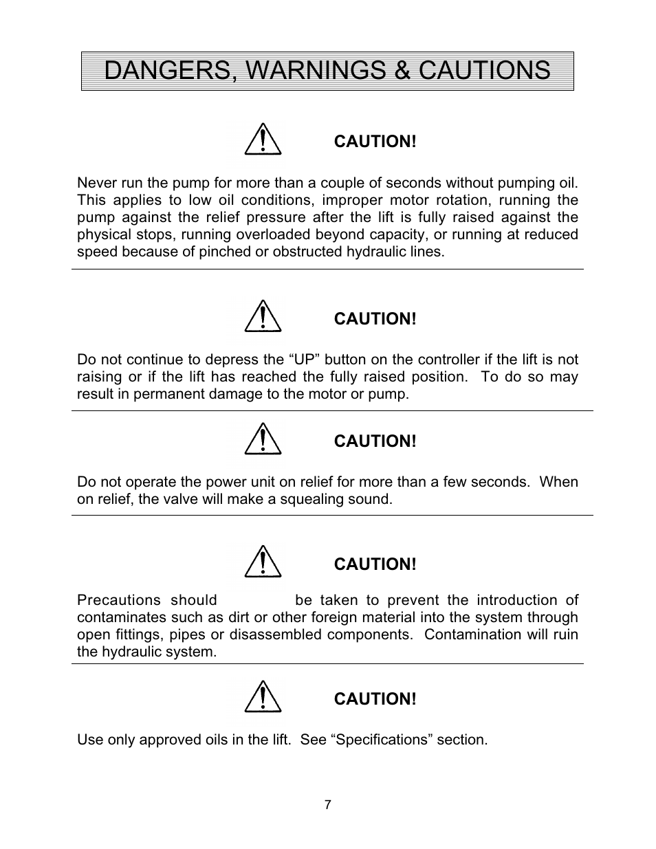 Dangers, warnings & cautions | Autoquip CMD DOCK LIFT User Manual | Page 7 / 31