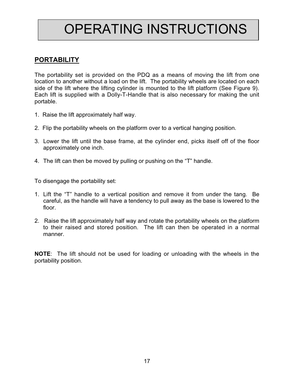 Operating instructions | Autoquip PDQ DOCK LIFT User Manual | Page 17 / 36