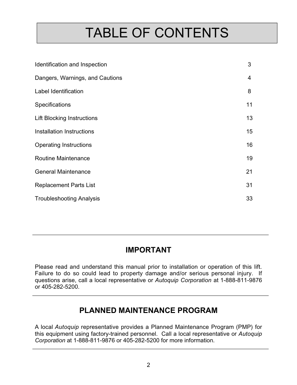 Autoquip PDQ DOCK LIFT User Manual | Page 2 / 36