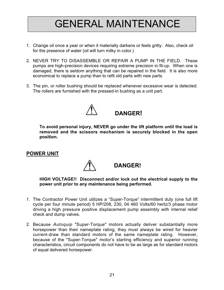 General maintenance | Autoquip PDQ DOCK LIFT User Manual | Page 21 / 36