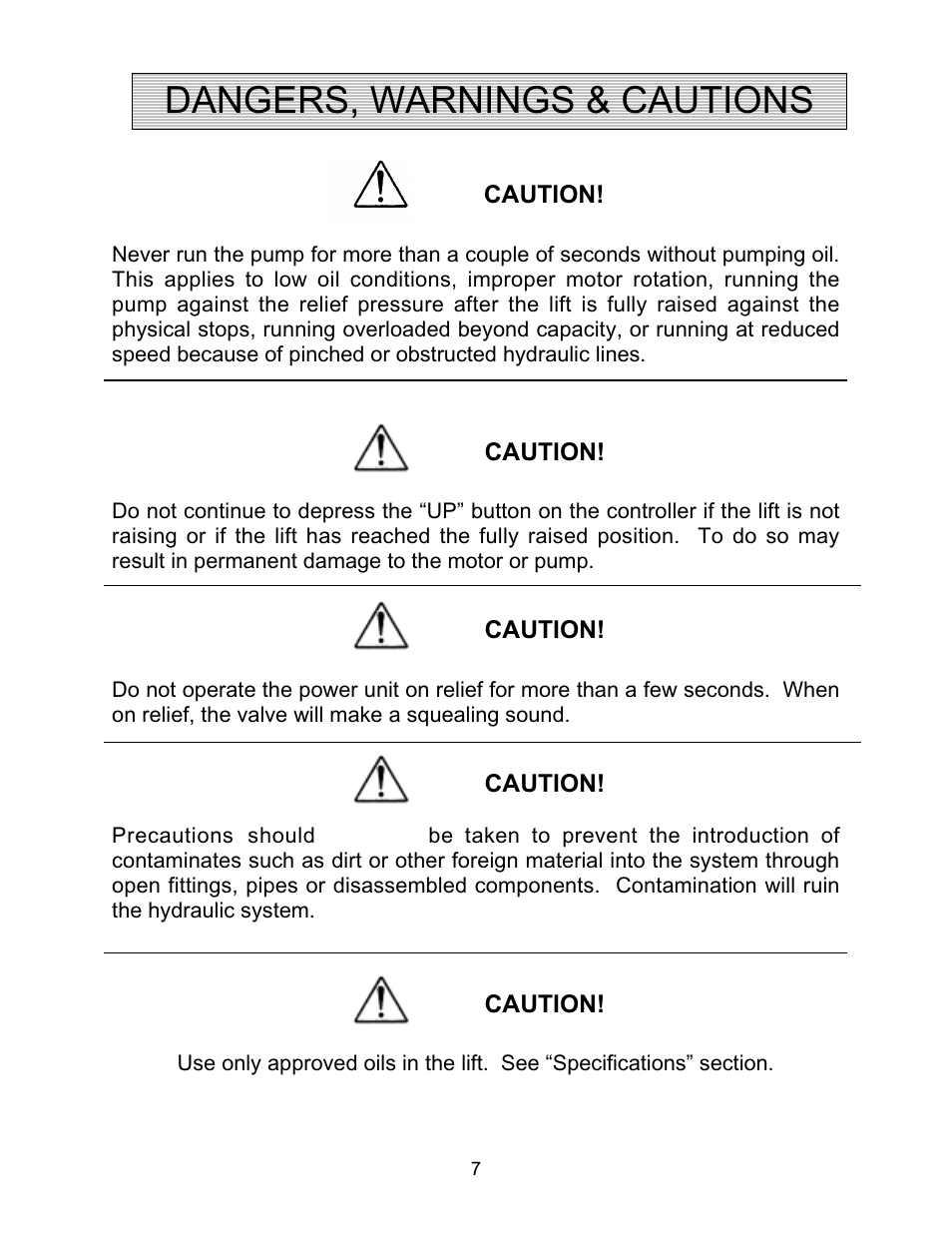 Dangers, warnings & cautions | Autoquip PDQ DOCK LIFT User Manual | Page 7 / 36