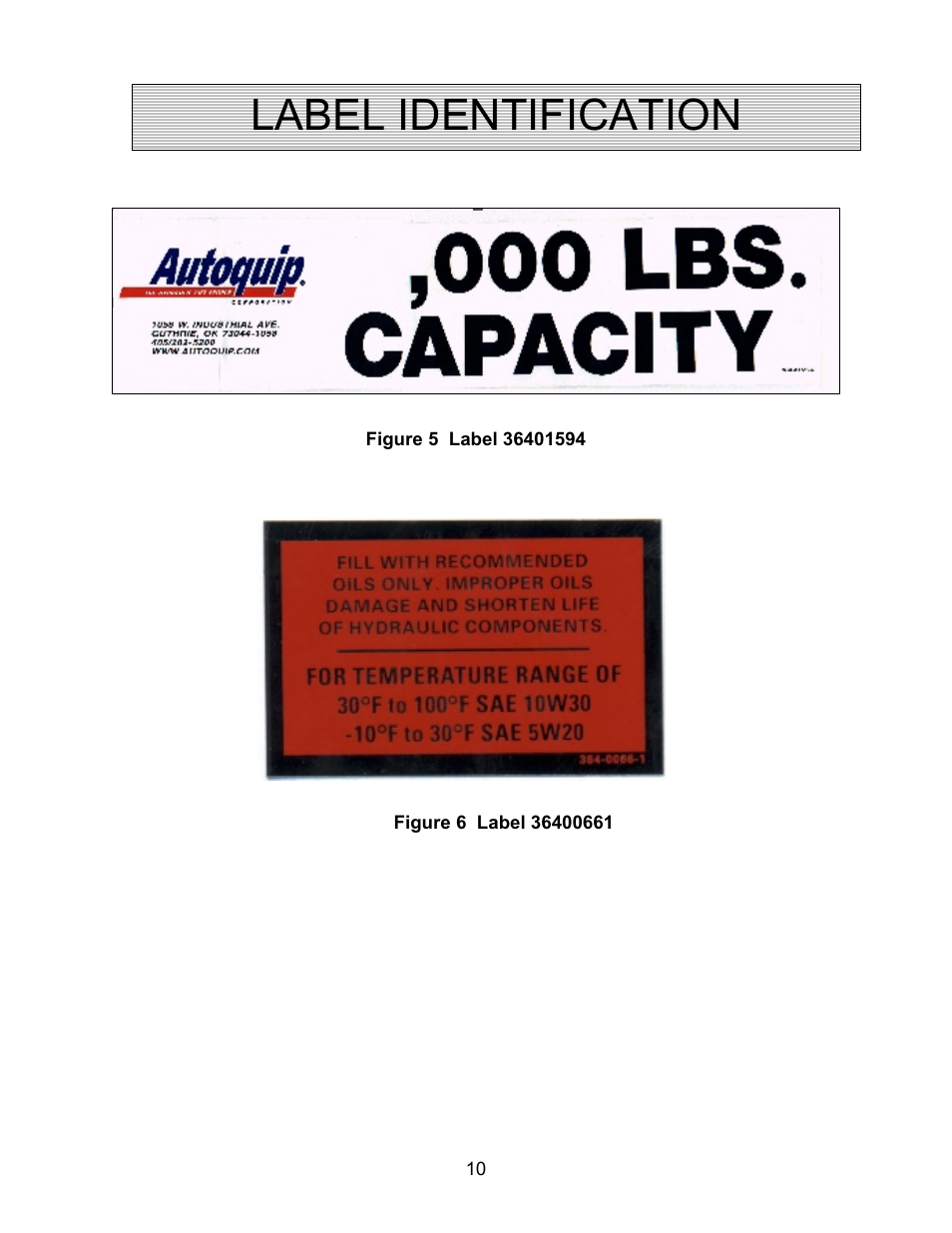 Label identification | Autoquip PLD DOCK LIFT User Manual | Page 10 / 38