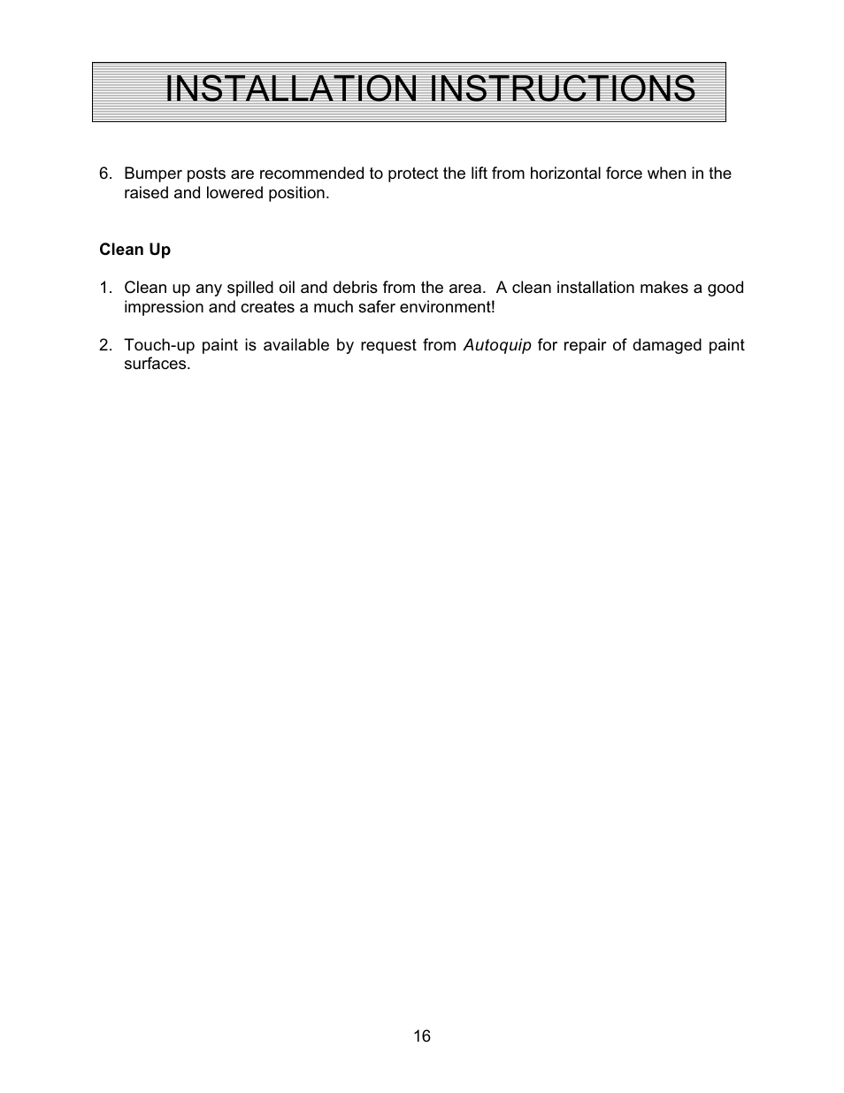 Installation instructions | Autoquip PLD DOCK LIFT User Manual | Page 16 / 38