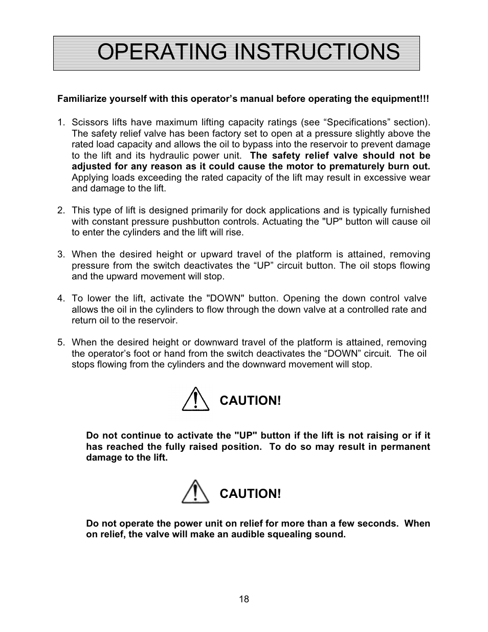 Operating instructions, Caution | Autoquip PLD DOCK LIFT User Manual | Page 18 / 38