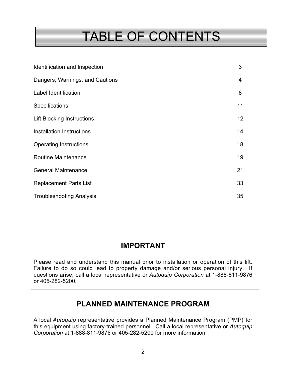 Autoquip PLD DOCK LIFT User Manual | Page 2 / 38