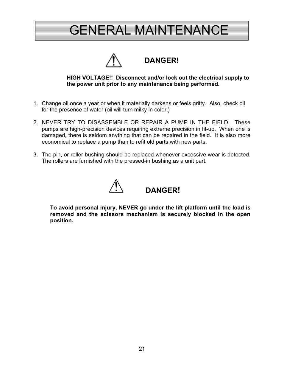 General maintenance | Autoquip PLD DOCK LIFT User Manual | Page 21 / 38