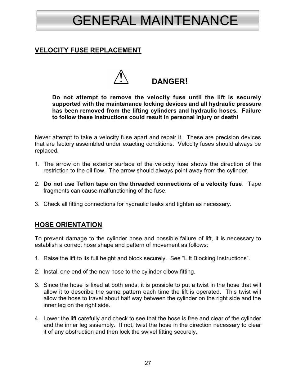 General maintenance, Danger | Autoquip PLD DOCK LIFT User Manual | Page 27 / 38