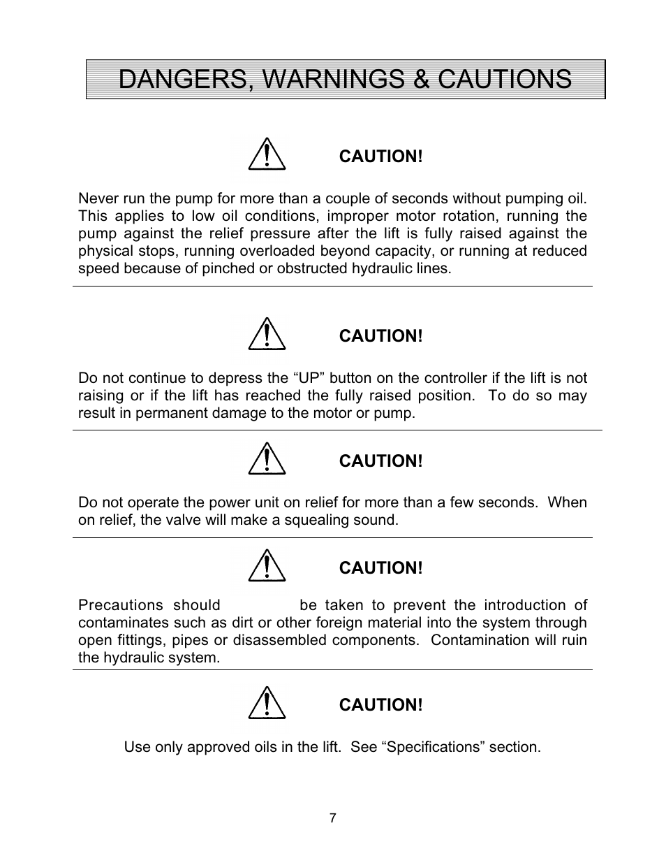 Dangers, warnings & cautions | Autoquip PLD DOCK LIFT User Manual | Page 7 / 38