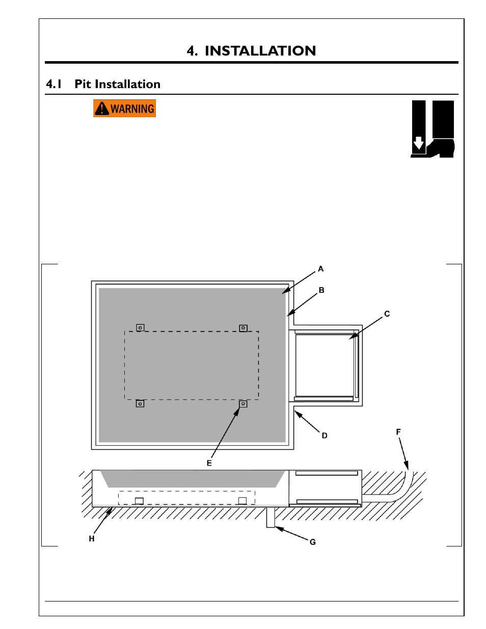 Installation, 1 pit installation, Pit installation | Autoquip TORKLIFT T2 DOUBLE PANTOGRAPH User Manual | Page 15 / 38