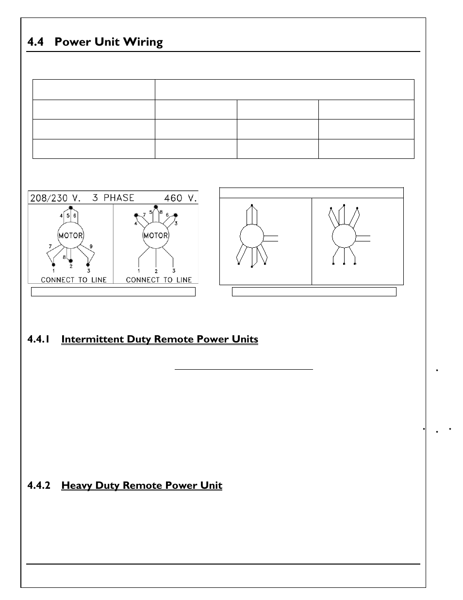 4 power unit wiring, 1 intermittent duty remote power units, 2 heavy duty remote power unit | Power unit wiring, Intermittent duty remote power units, Heavy duty remote power unit | Autoquip TORKLIFT T2 DOUBLE PANTOGRAPH User Manual | Page 18 / 38