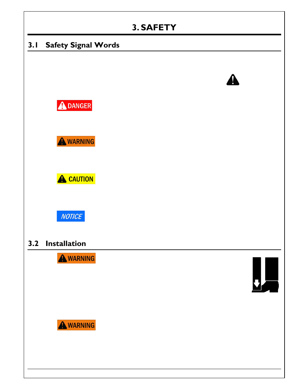 Safety, 1 safety signal words, 2 installation | Safety signal words, Installation | Autoquip TORKLIFT T2 DOUBLE PANTOGRAPH User Manual | Page 9 / 38