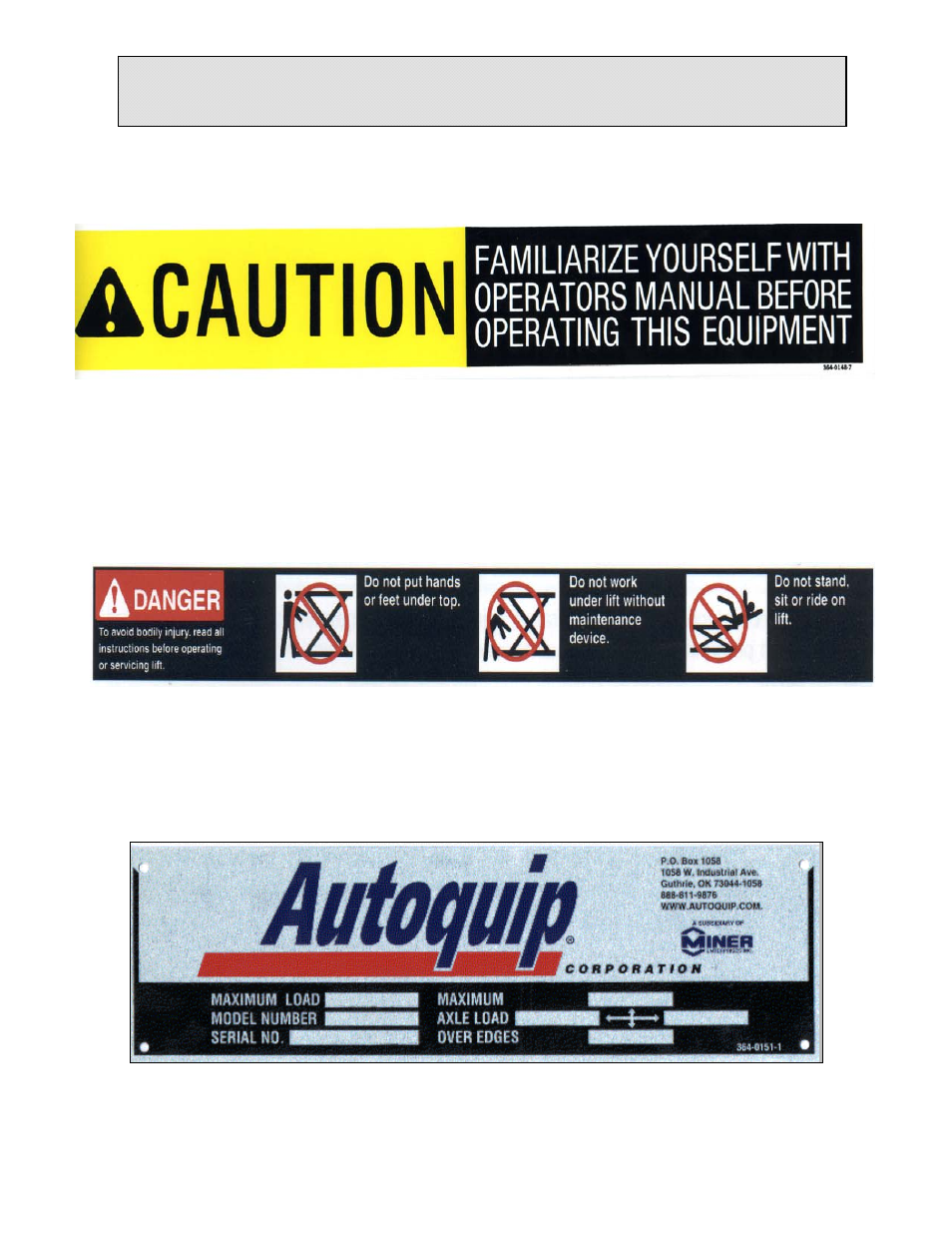 Label identification | Autoquip SERIES 35 MANUAL TURNTABLE User Manual | Page 12 / 79