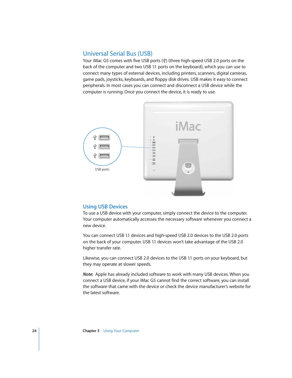 Universal serial bus (usb) | Apple iMac G5 User Manual | Page 24 / 96