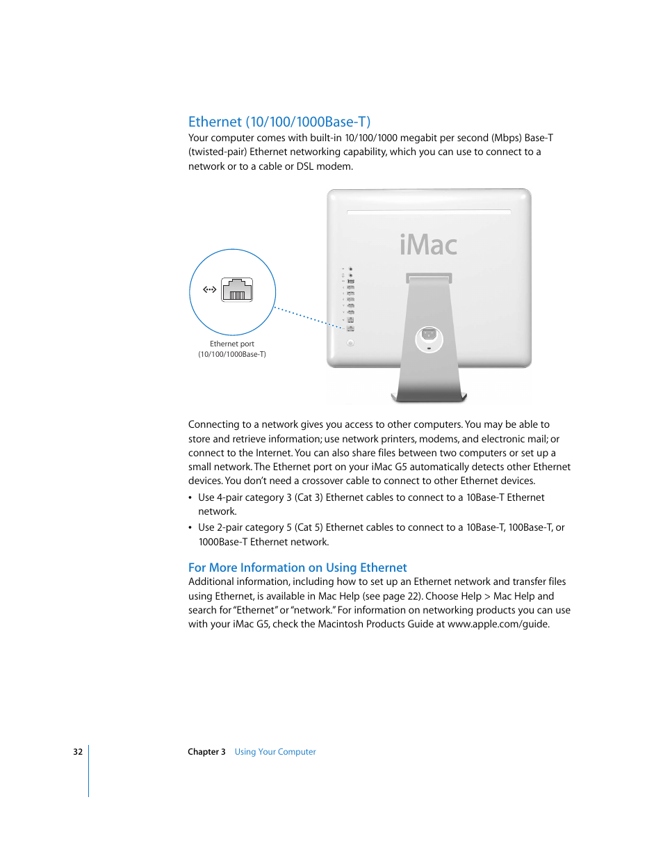 Ethernet (10/100/1000base-t) | Apple iMac G5 User Manual | Page 32 / 96