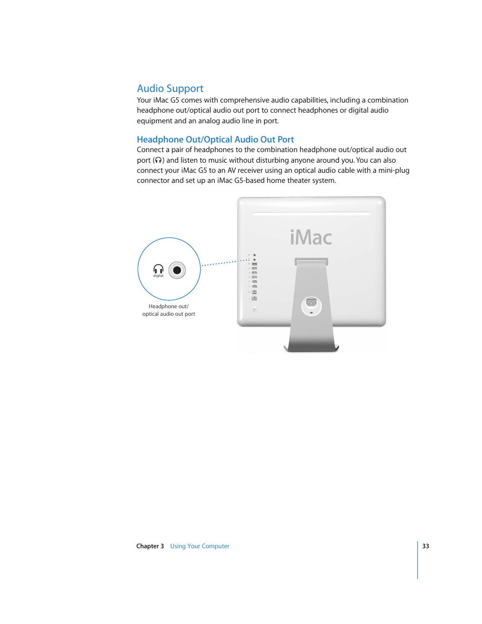 Audio support | Apple iMac G5 User Manual | Page 33 / 96