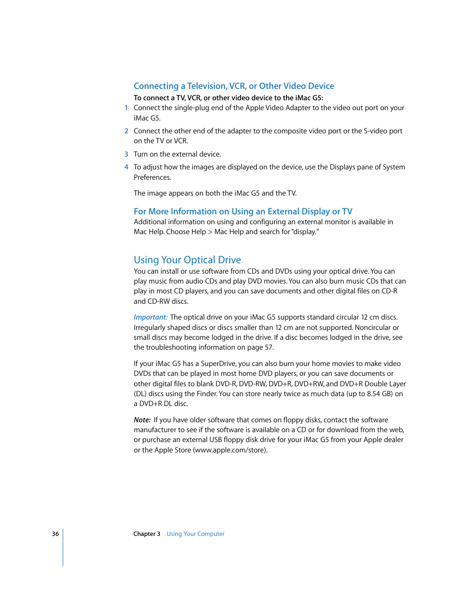 Using your optical drive | Apple iMac G5 User Manual | Page 36 / 96