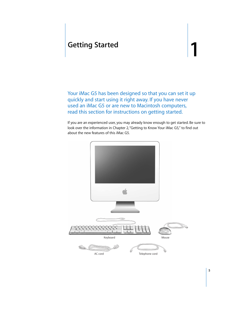 Getting started, Chapter 1 | Apple iMac G5 User Manual | Page 5 / 96