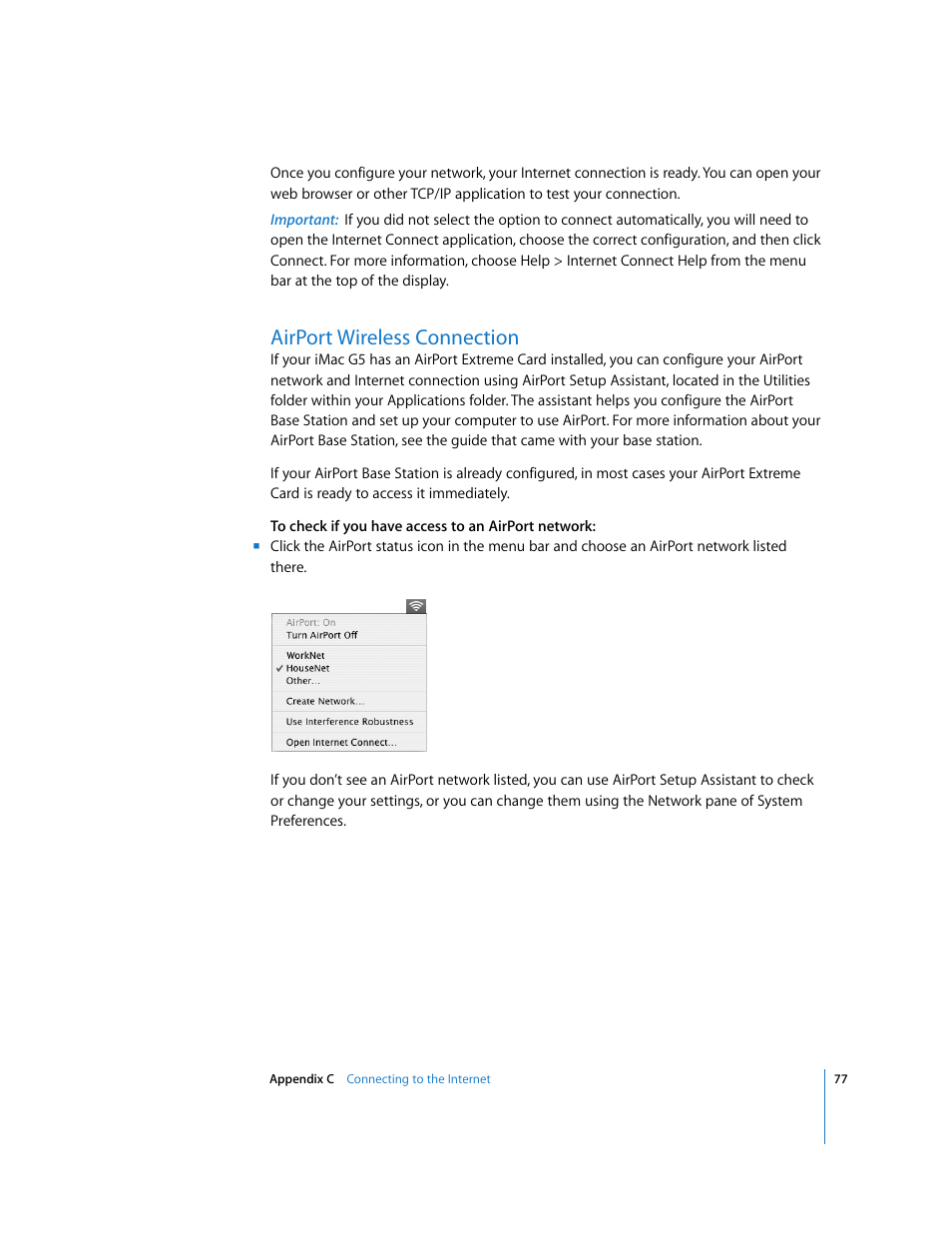 Airport wireless connection | Apple iMac G5 User Manual | Page 77 / 96