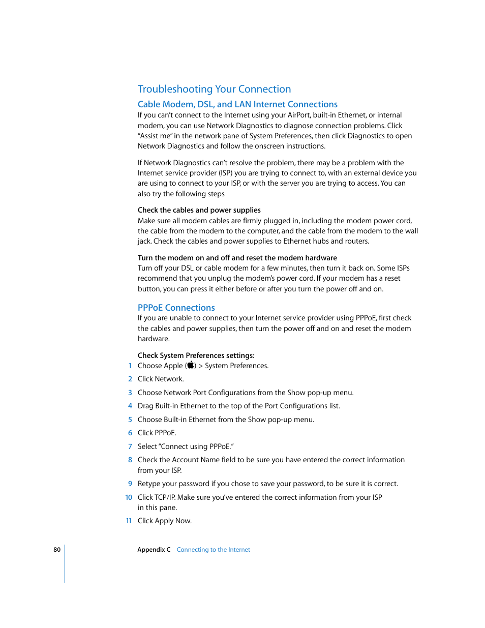 Troubleshooting your connection | Apple iMac G5 User Manual | Page 80 / 96