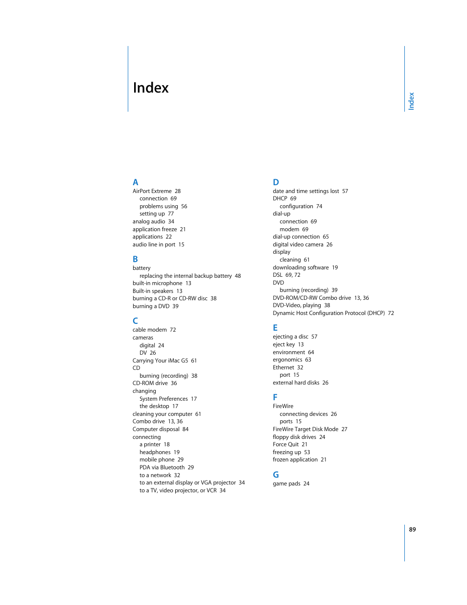 Index | Apple iMac G5 User Manual | Page 89 / 96